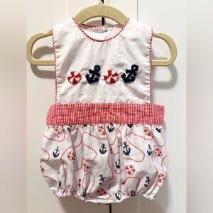Smocked French Knot Nautical Themed Kids Romper